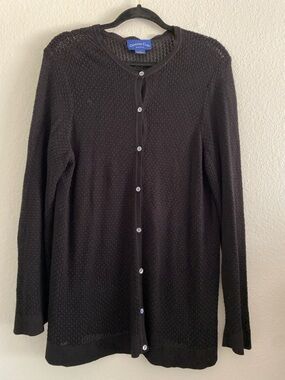 Charter Club Women Cardigan Open Knit Navy Nautical Preppy